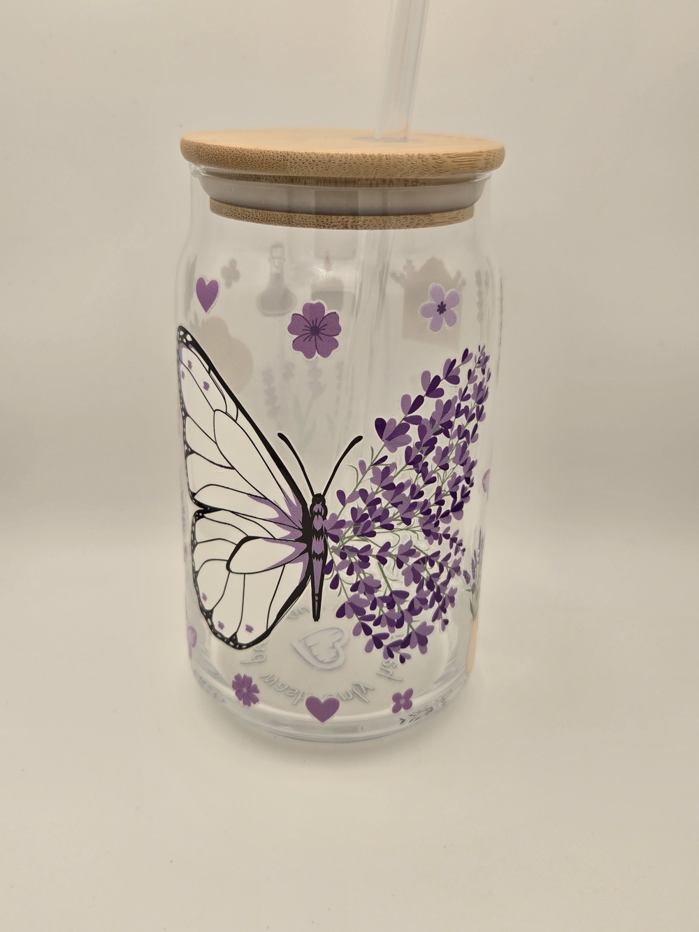 Glass Butterfly Tumbler with Bamboo Lid - Purple